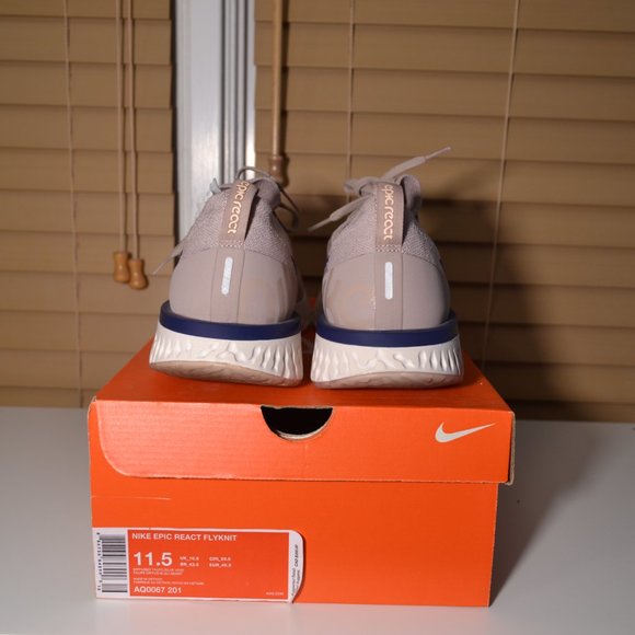 Mens Nike Epic React Flyknit Diffused Taupe Blue Sneakers  AQ0067-201 SizeUS11.5 - Picture 5 of 10